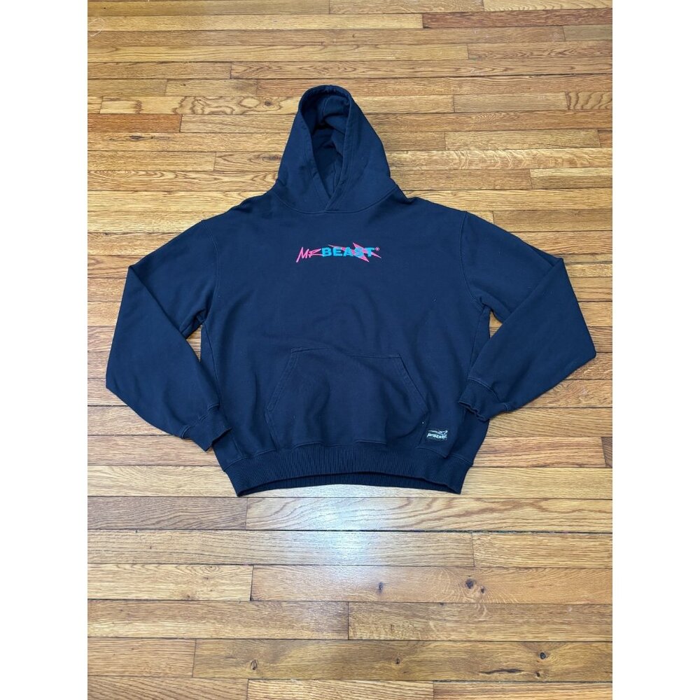 Mr. Beast Mens Hoodie Sweatshirt Sz Small Black 100% Cotton Hooded Pullover Logo